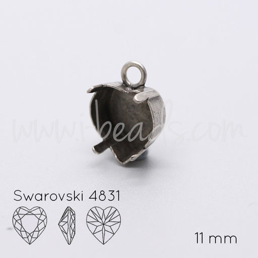 Achat Serti pendentif pour cristal 4831 coeur 11mm argenté vieilli (1)