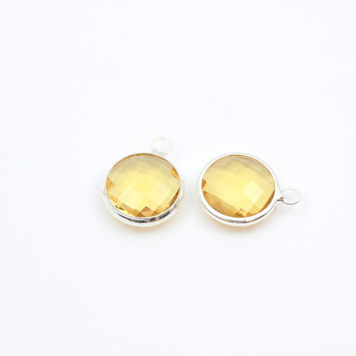 Achat pendentif perle en verre à facettes jaune 16x13mm avec contours argentés