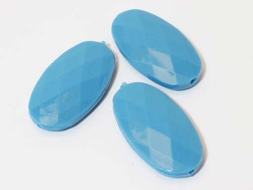 Achat x3 perles 35x20x7mm bleues ovales à facettes - création de bijoux