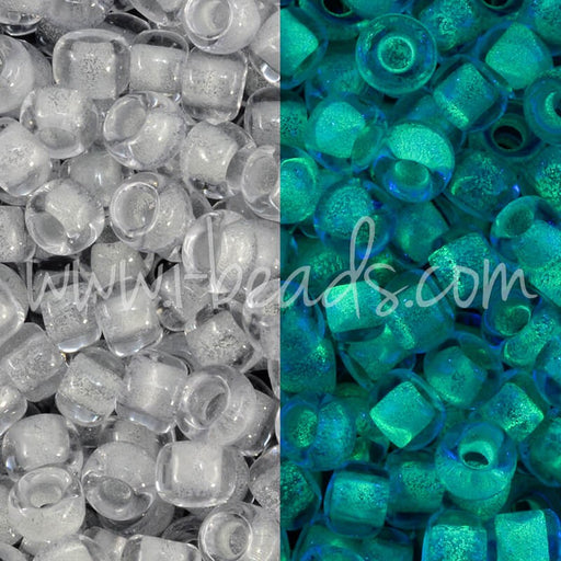Achat au détail cc2725 perles de rocaille Toho 8/0 Glow in the dark gray crystal/bright green (10g)