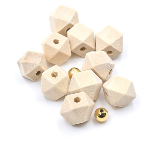 Achat Perles bois naturel forme polygone 12 mm ()Trou: 2 à 3 mm (X10)