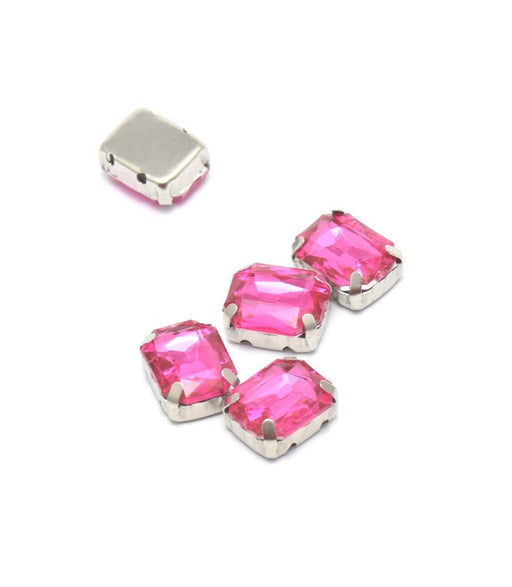 Achat 5 perles strass rectangles rose foncé 10x8x4.5 mm trou 1 mm à coudre ou coller - Strass en acrylique