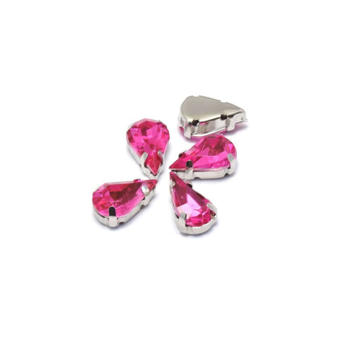 Achat 5 perles strass sertis gouttes rose foncé 13x8x5.5 mm, Trou: 1 mm à coudre ou coller - Strass en acrylique