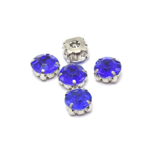 Achat 5 perles strass rond bleu roi sertis 8x8x6 mm, Trou: 1 à 1.5 mm à coudre ou coller - Strass en acrylique