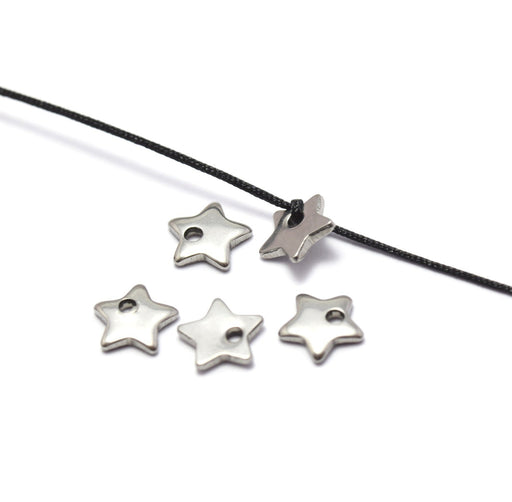 Achat x5 fines perles plates étoiles 6x6x0,5 mm trou 1mm Acier Inoxydable - Apprèts bijoux