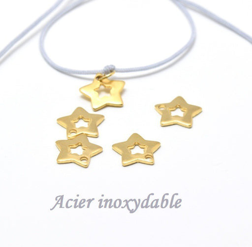 Achat X 4 fines perles breloque étoiles acier OR - 11x12x1 mm, Trou: 1.5 mm Acier Inoxydable - Apprèts bijoux par 4