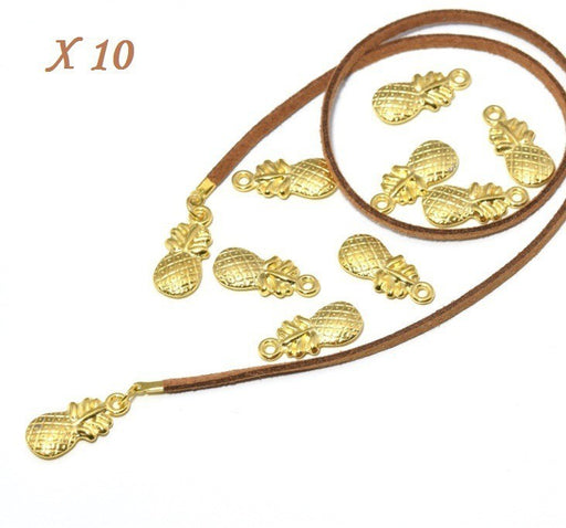 Achat X10 pendentifs ananas en metal plaqué doré OR 19,5x9x3 mm, Trou: 2 mm .