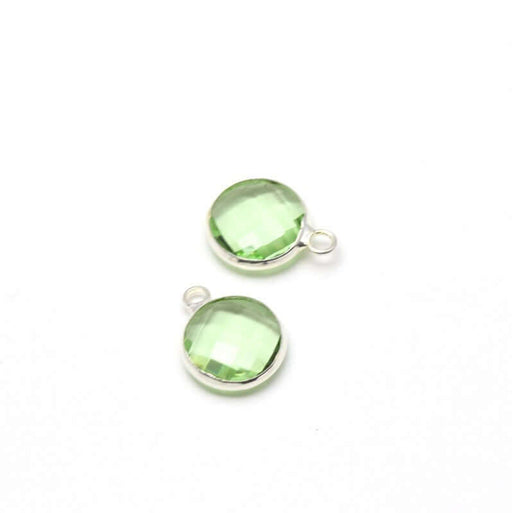 Achat 1 pendentif argent 14x11x5 mm, Trou: 2 mm et verre à facettes vert clair cristal avec contours argentés