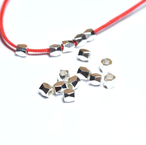 Achat X10 perles octogonales métallisées laiton- argent 3x3mm - pour bracelet collier sautoir BO