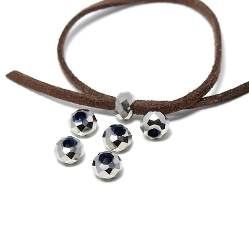 Achat perles rondes à facettes x5 perles en verre à facettes 8x5mm trou 3 mm-verre argentéé platine - Apprèts bijoux
