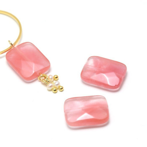 Achat x2 perles en quartz rose peche 16x12~13x5mm - rectangle pour bracelet, boucle d&#39;oreille ou pendentif