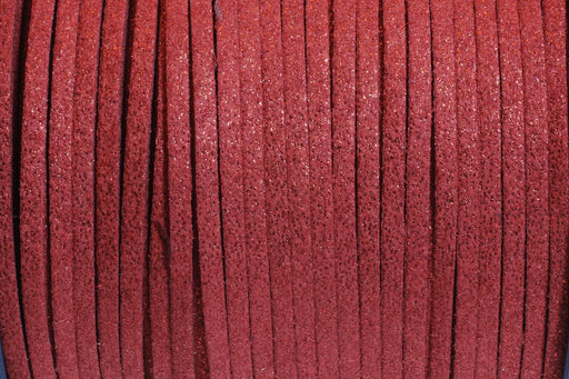Achat 2 mètres suédine brillante rouge 3mm - cordon en coupon de 2 mètres