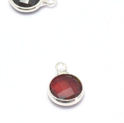 Achat 1 pendentif argent 12x9x5 mm rouge grenat , Trou: 2 mm et verre à facettes avec contours argentés