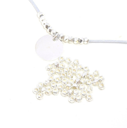 Achat X50 perles octogonales métallisées alliage- ARGENTE 3x2mm - trou 1 mm pour bracelet collier sautoir BO