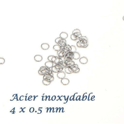 Achat 20 anneaux fins simples 4 mm x 0.5 mm platine ouverts - acier inoxydable