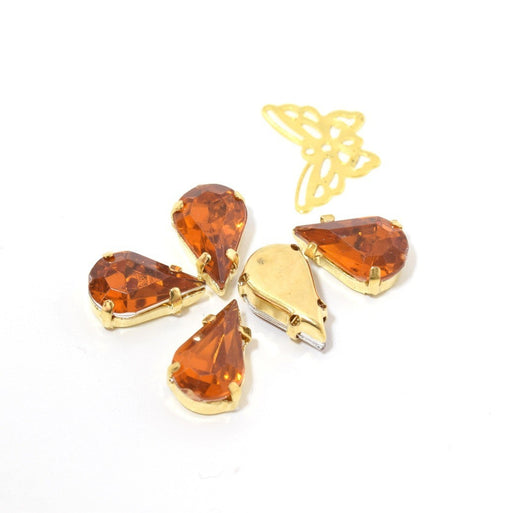 Achat perles strass sertis gouttes ambre 13x8x5.5 mm - x5 unités - à coudre ou coller - Strass en acrylique