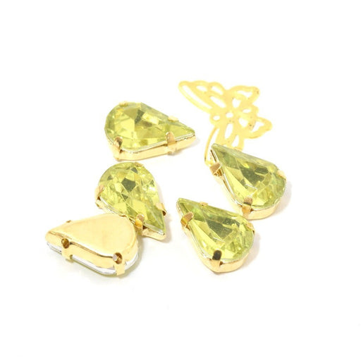 Achat perles strass sertis gouttes vert anis 13x8x5.5 mm - x5 unités - à coudre ou coller - Strass en acrylique