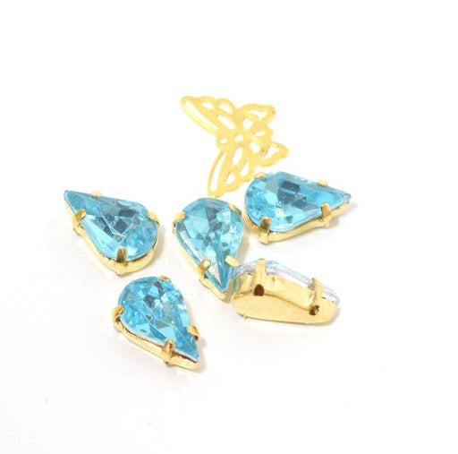 Achat perles strass sertis gouttes bleu eau 13x8x5.5 mm - x5 unités - à coudre ou coller - Strass en acrylique