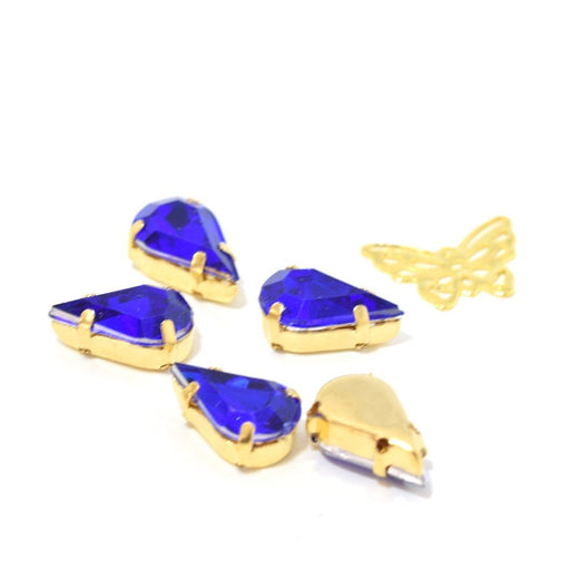Achat perles strass sertis gouttes bleu roi 13x8x5.5 mm - x5 unités - à coudre ou coller - Strass en acrylique