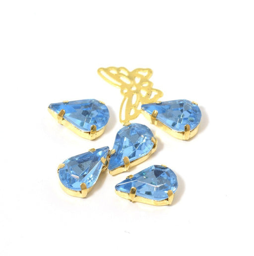Achat perles strass sertis gouttes bleu ciel 13x8x5.5 mm - x5 unités - à coudre ou coller - Strass en acrylique