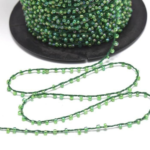 Achat 2 mètre de Cordon perlé très fin vert perle rocaille 2mm - en polyester 1 mm et perles de 2 mm pour bijoux cordon