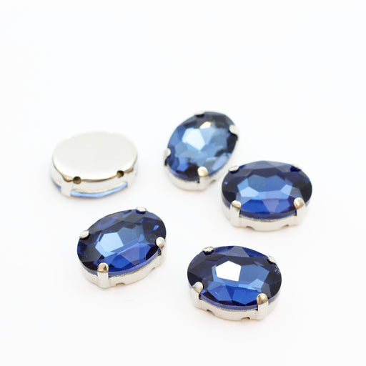 Achat perles strass sertis ovales bleu de prusse 10x12mm - x5 unités - à coudre ou coller - Strass en verre