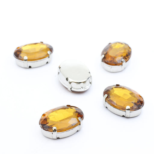Achat perles strass sertis x5 ovales Ambre sombre 18x13mm à coudre ou coller - Strass en verre
