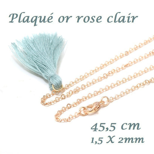 Achat chaine 45,5 cm doré 18 k or rose clair- collier complet maille forcat 2x1.5 mm avec fermoir, a porter en ras du cou