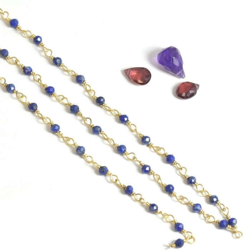 Achat 10 cm - chaine rosaire et très fine pierre lapis lazuli -2 mm pour ras du cou, sautoir, BO et bracelet