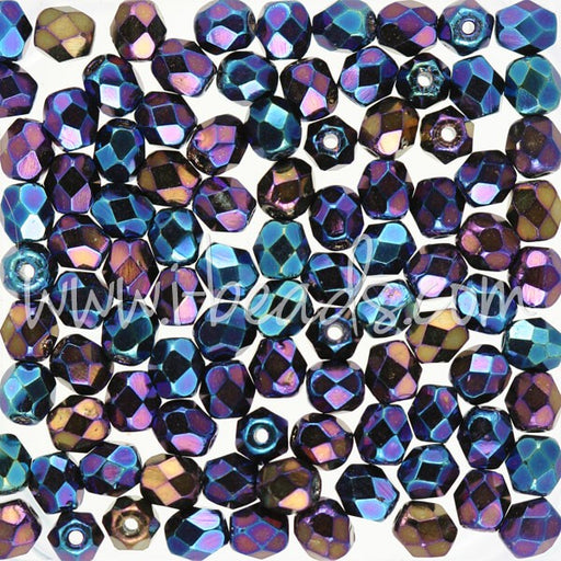Achat Perles facettes de boheme iris blue 4mm (100)