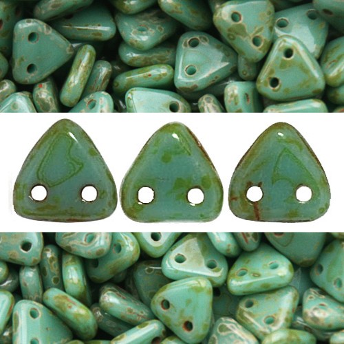 Creez Perles 2 trous CzechMates triangle opaque turquoise picasso 6mm (10g)
