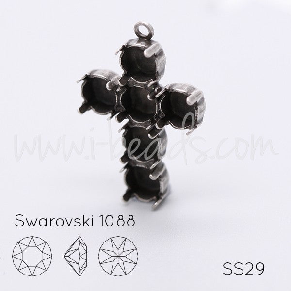 Serti pendentif croix pour Cristal 1088 SS29 argenté vieilli (1) - LaMercerieDesCopines