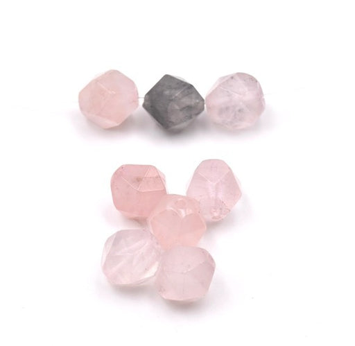 Achat Perles de quartz rose naturel, polygone, facette, 10x9 mm, trou: 1 mm (X3 unités)