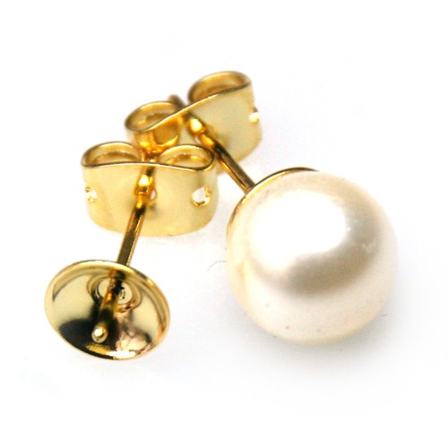 Vente au détail Clou d'oreilles pour perles à monter 8mm métal plaqué or (2)