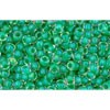 Vente au détail cc187 perles de rocaille Toho 11/0 crystal/shamrock lined (10g)
