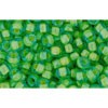 Vente cc307 perles de rocaille Toho 8/0 aquamarine/opaque yellow lined (10g)
