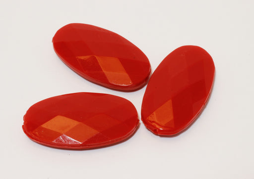 Achat x3 perles rouges ovales à facettes - création de bijoux