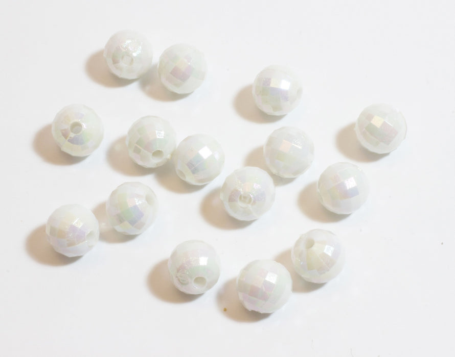 Creez Lot de 15 Petites perles rondes blanches à facettes