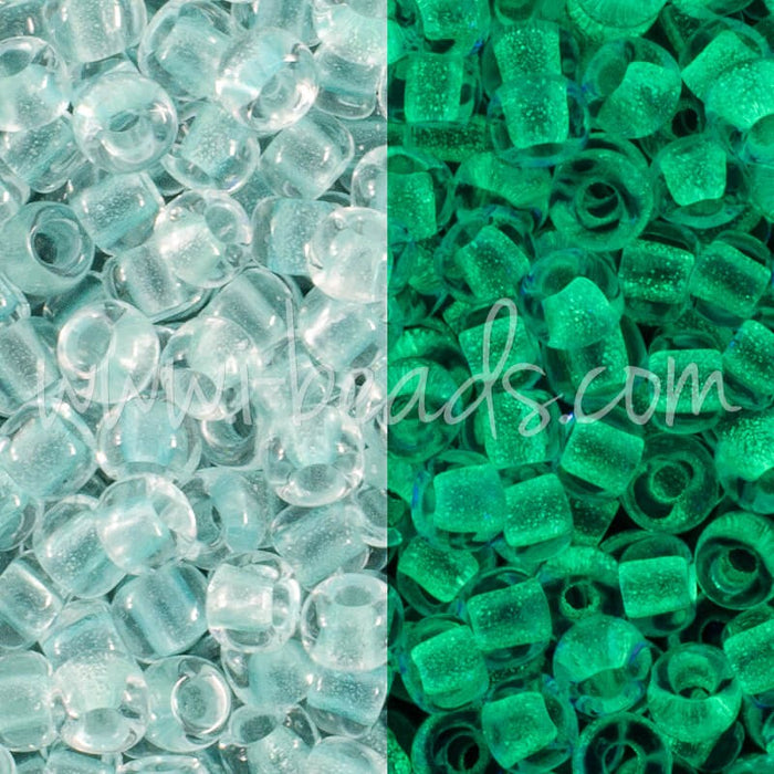 Vente au détail cc2723 perles de rocaille Toho 11/0 Glow in the dark baby blue/bright green (10g)