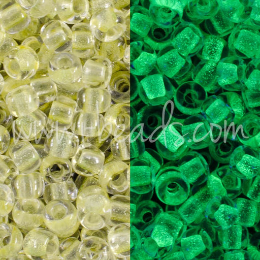 Achat au détail cc2721 perles de rocaille Toho 11/0 Glow in the dark yellow/bright green (10g)