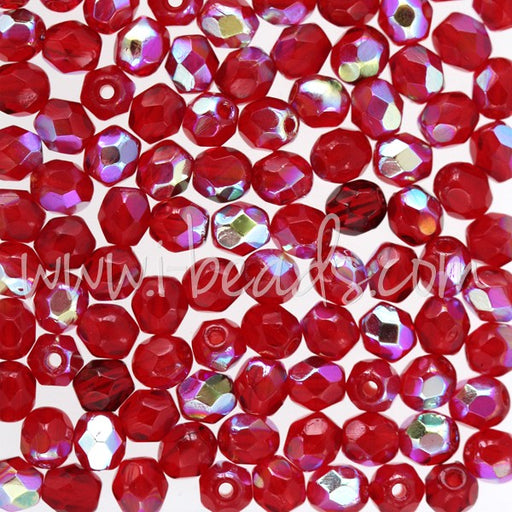 Achat Perles facettes de boheme siam ruby ab 4mm (100)