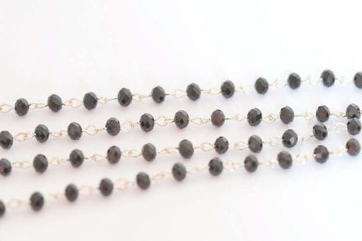 Achat au détail 95 cm chaine avec perles noires à facettes perles de taille 5x3 mm maillon argentfaite à la main création de bijoux
