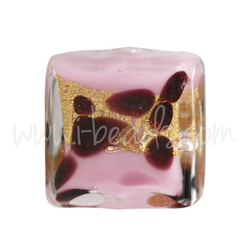Vente Perle de Murano carrée léopard rose 10mm (1)