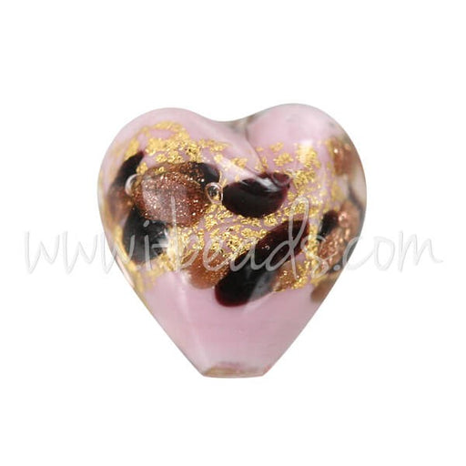 Acheter Perle de Murano coeur léopard rose 10mm (1)