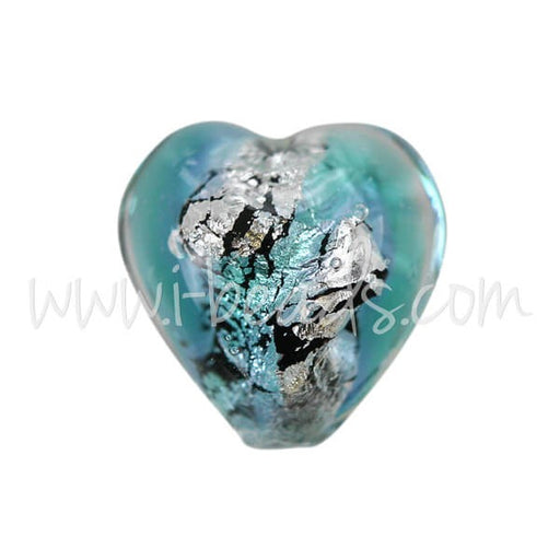 Achat Perle de Murano coeur bleu et argent 10mm (1)