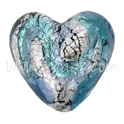 Vente Perle de Murano coeur bleu et argent 20mm (1)