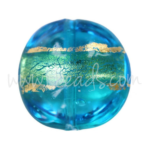 Acheter Perle de Murano bombée bleu et or 14mm (1)