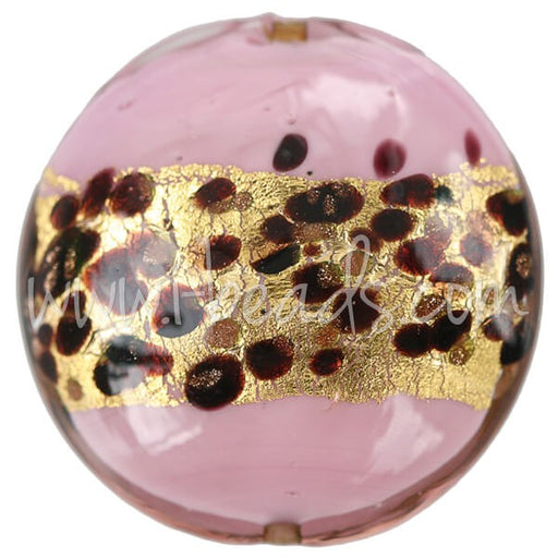 Vente Perle de Murano bombée léopard rose 30mm (1)