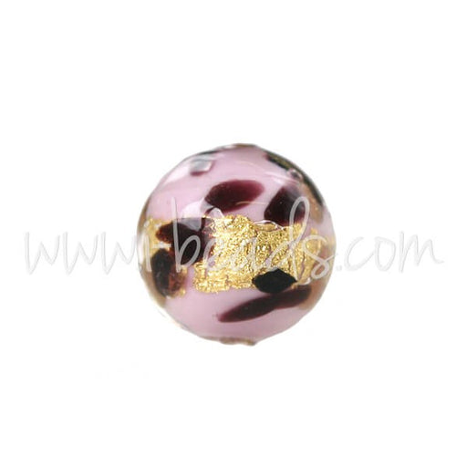 Creez Perle de Murano ronde léopard rose 6mm (1)