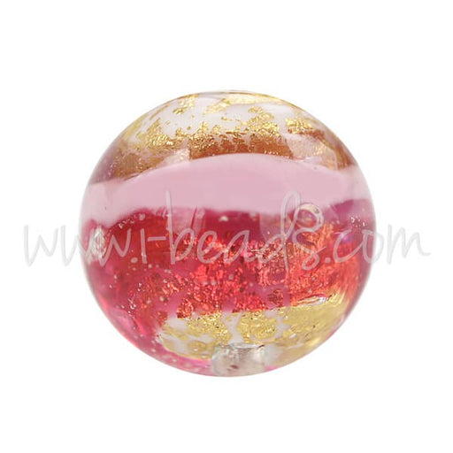 Vente Perle de Murano ronde rose et or 10mm (1)